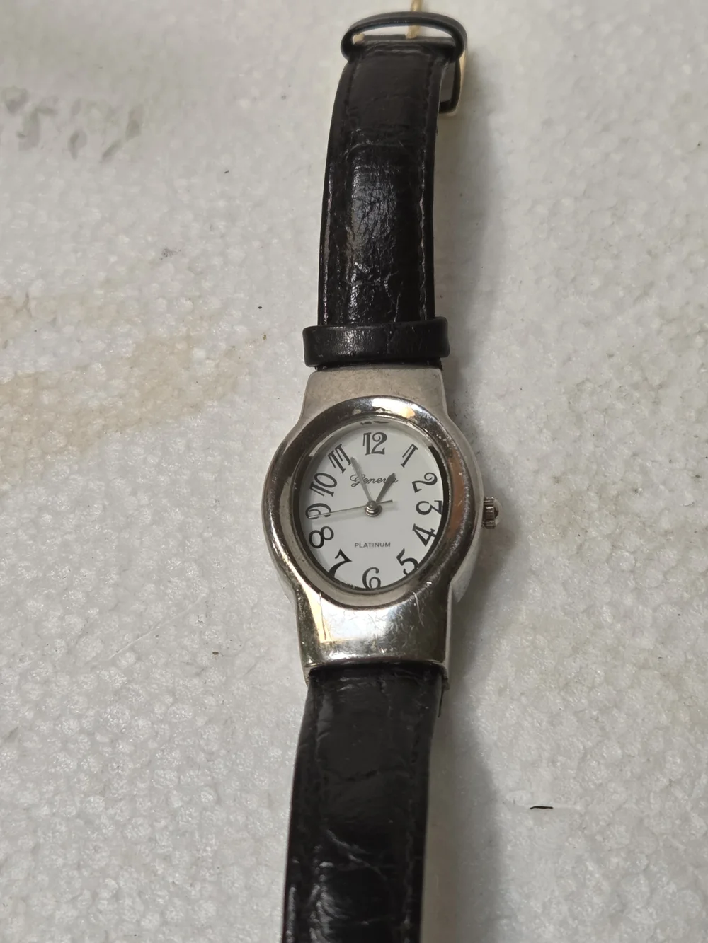 Geneva Silver-Tone Oval Watch with Black Strap